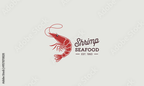 Simple shrimp design with classic typography for a seafood business.