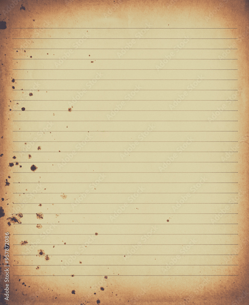 Blank lined dirty paper background, empty white paper.