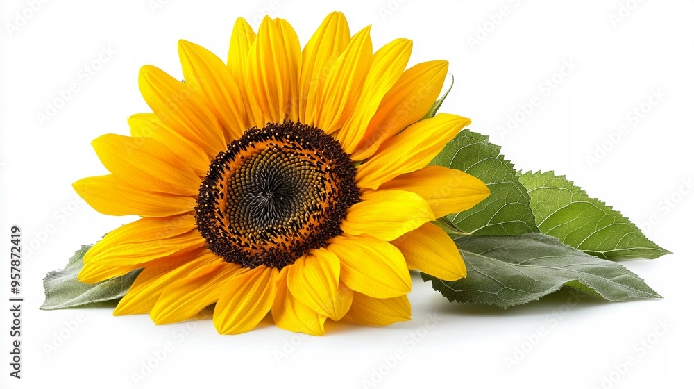 Golden Sunflower Serenity: A single sunflower lays against a white backdrop, emanating warmth and tranquility. Golden Sunflower Serenity: A single sunflower lays against a white backdrop, emanating warmth and tranquility.