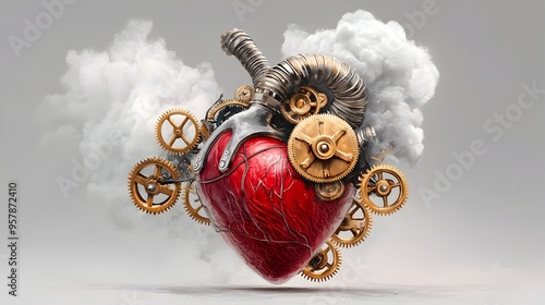 Steampunk Inspired Mechanical Heart with Pumping Gears and Steam photo