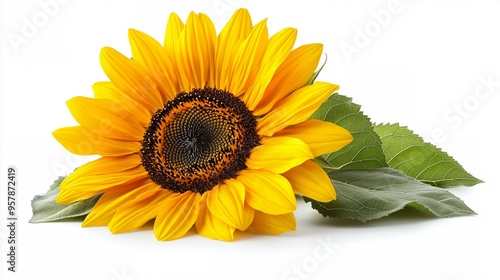 Wallpaper Mural Golden Sunflower Serenity: A single sunflower lays against a white backdrop, emanating warmth and tranquility.   Torontodigital.ca