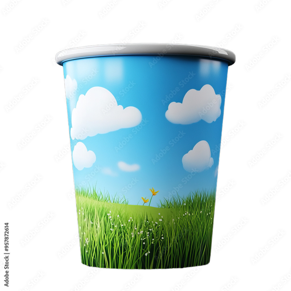 Fototapeta premium Green Grass and Cloud Ice Cream Cup