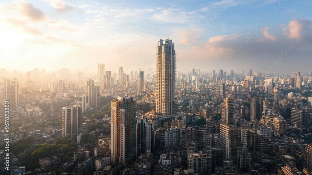 A view of the Mumbai skyline with the iconic Antilia building towering above the cityscape.