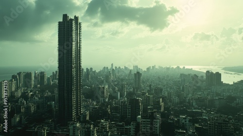 A view of the Mumbai skyline with the iconic Antilia building towering above the cityscape. photo