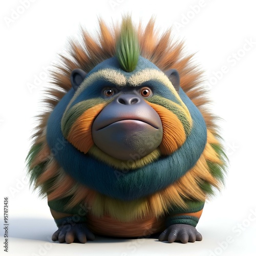 A cute and fluffy 3D illustration of a Kwai Muk. a playful primate with a mischievous expression. photo