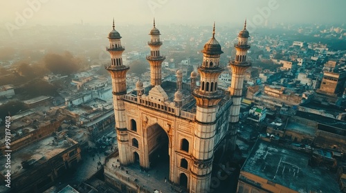 A wide shot of the iconic Charminar in Hyderabad, showcasing its four minarets and detailed architecture.