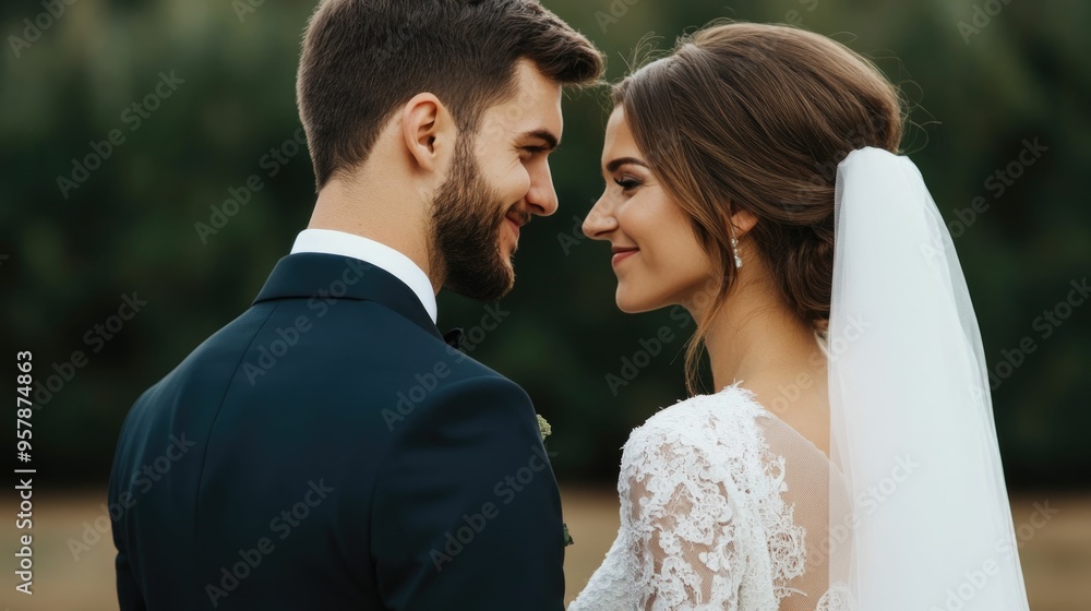 Loving tender glance exchanged between a couple during their cherished wedding ceremony capturing the unspoken bond depth of emotion Loving tender glance exchanged between a couple during their cherished wedding ceremony capturing the unspoken bond depth of emotion