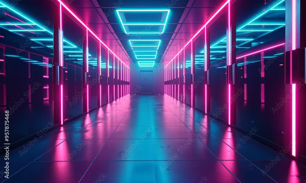 Neon Lights in Server Room Corridor Neon Lights in Server Room Corridor