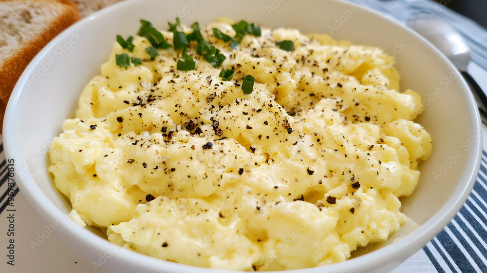 Perfectly scrambled eggs with a dash of black pepper and salt Perfectly scrambled eggs with a dash of black pepper and salt