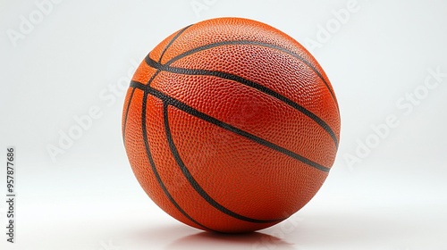 Wallpaper Mural Basketball Close-Up: A classic basketball, perfectly illuminated against a clean white background, showcases its textured surface and iconic design.   Torontodigital.ca