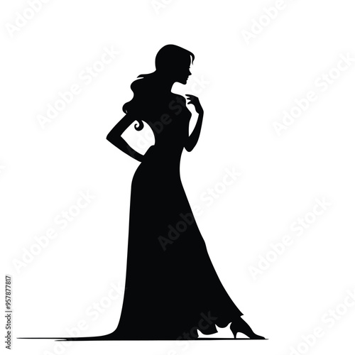 Silhouette of a Female Figure Standing in a Graceful Pose