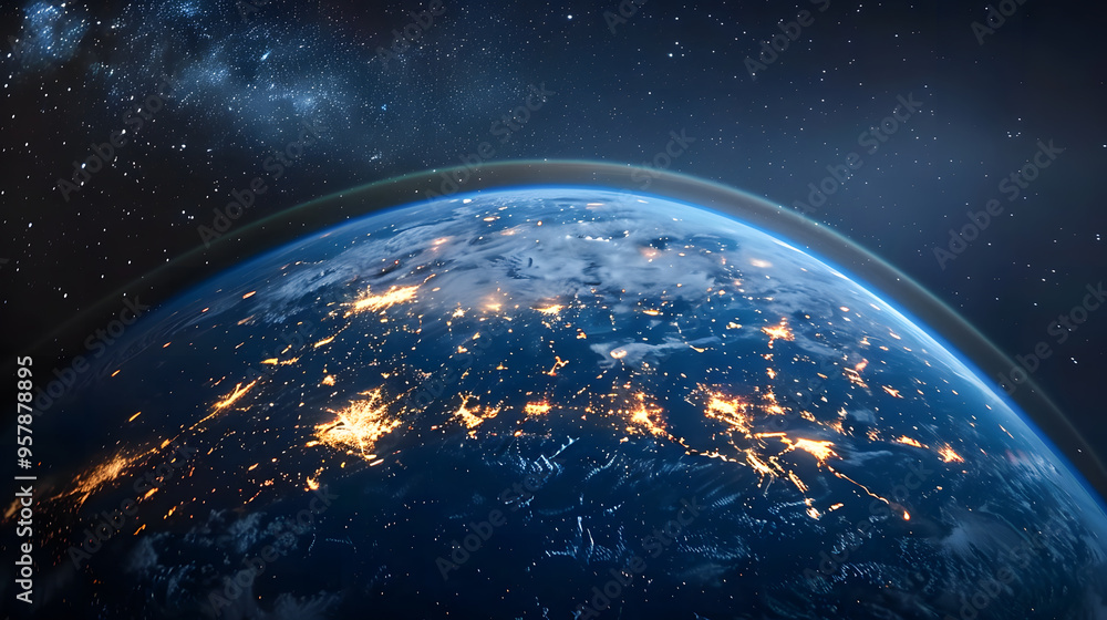 Obraz premium Planet Earth at night, seen from space, showing North America