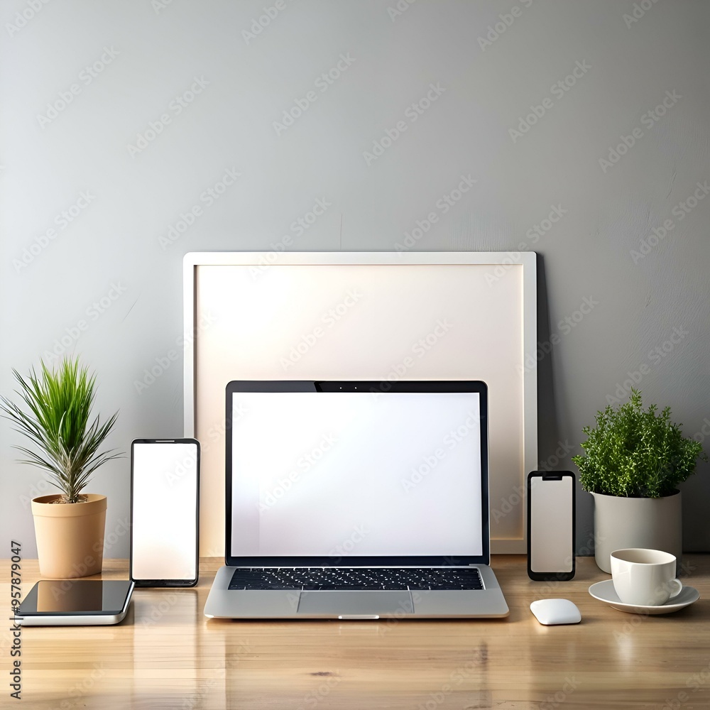 Clean and modern mockup of a laptop. smartphone. and tablet with blank screens. perfect for showcasing your app. website. or design. Clean and modern mockup of a laptop. smartphone. and tablet with blank screens. perfect for showcasing your app. website. or design.