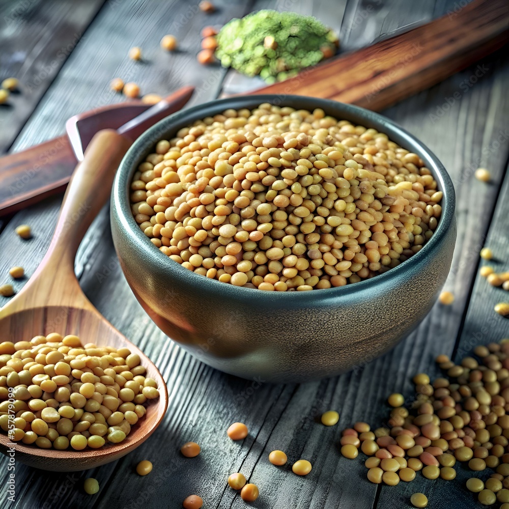 A close up photo of a rustic wooden bowl filled with lentils. ready for cooking or use in a recipe. A close up photo of a rustic wooden bowl filled with lentils. ready for cooking or use in a recipe.