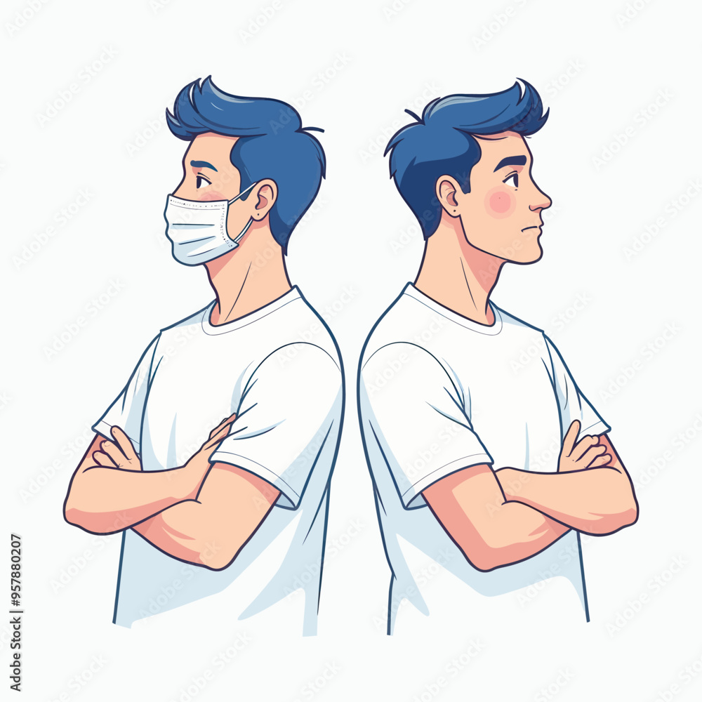 Two Men Standing with Arms Crossed, One Wearing Face Mask Two Men Standing with Arms Crossed, One Wearing Face Mask