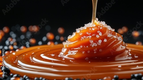 Salted Caramel Sauce Poured onto a Swirl of Caramel