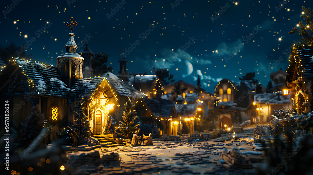 Obraz premium Christmas nativity scene. Baby Jesus Christ, Mary and Joseph.