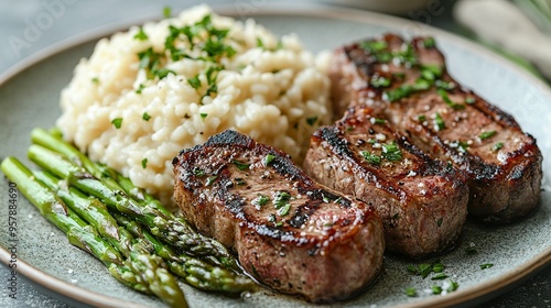 Grilled Steak, Risotto, and Asparagus