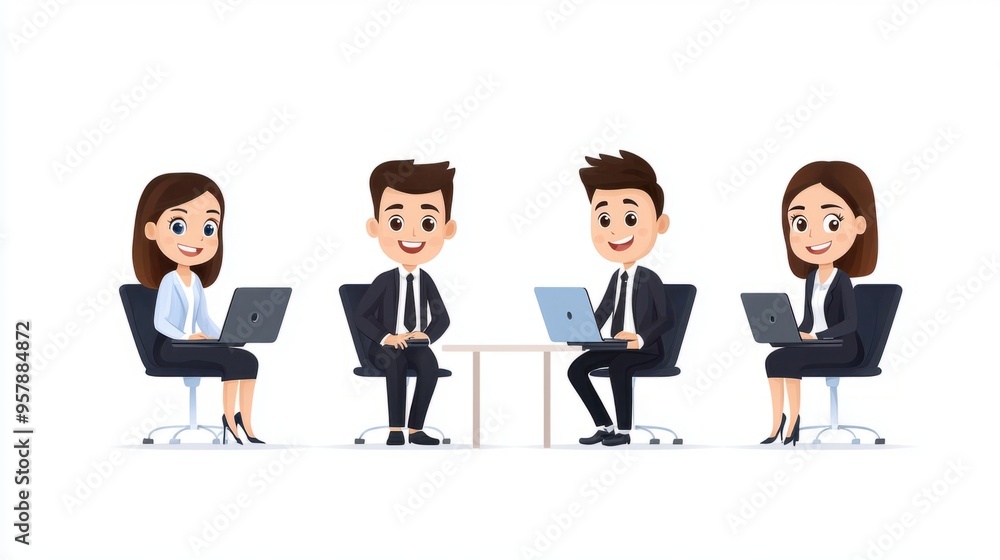 Modern Workspace: High-End Professional Meeting with Laptops Promoting Efficient Teamwork Modern Workspace: High-End Professional Meeting with Laptops Promoting Efficient Teamwork