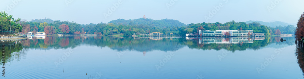 Park Lake Mountain Forest Reflection Panorama Long View Park Lake Mountain Forest Reflection Panorama Long View