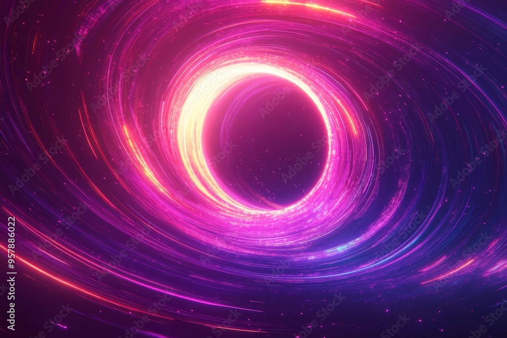A vivid and mesmerizing depiction of a swirling vortex in space, showcasing vibrant pink and purple hues with a central dark core A vivid and mesmerizing depiction of a swirling vortex in space, showcasing vibrant pink and purple hues with a central dark core