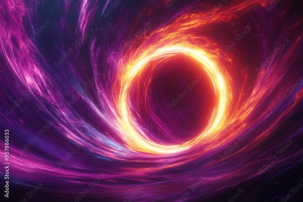 A stunning cosmic scene featuring a luminous black hole, surrounded by swirling colorful gas and light, creating a mesmerizing visual of space dynamics A stunning cosmic scene featuring a luminous black hole, surrounded by swirling colorful gas and light, creating a mesmerizing visual of space dynamics