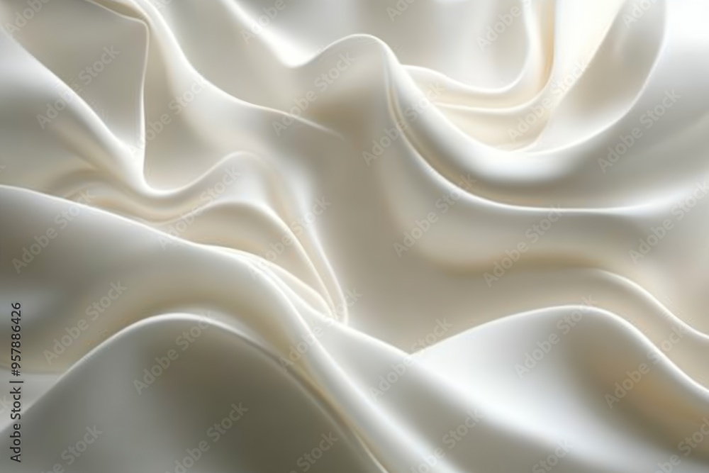 Fototapeta premium A close-up view of soft, flowing white fabric with gentle folds and creases, creating an elegant and luxurious appearance