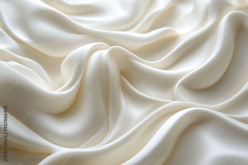A close-up view of luxurious, soft ivory silk fabric gently draped, showcasing its smooth texture and elegant folds A close-up view of luxurious, soft ivory silk fabric gently draped, showcasing its smooth texture and elegant folds