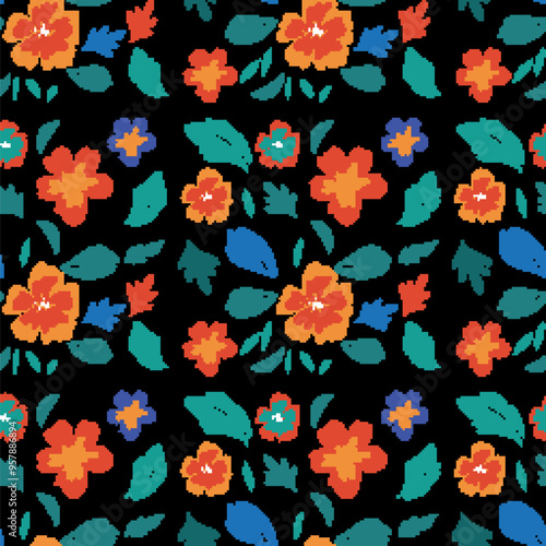 Colorful Floral Pattern on Black