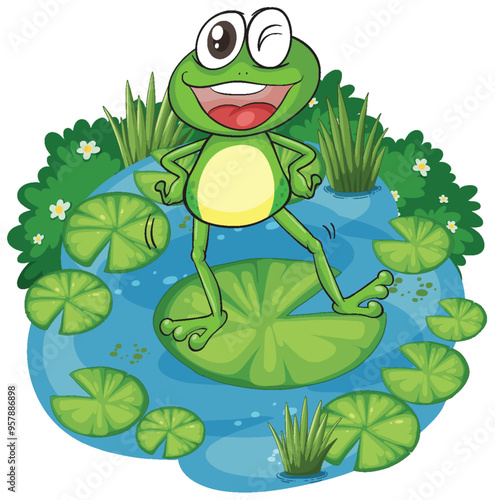 Happy Frog on Lily Pad