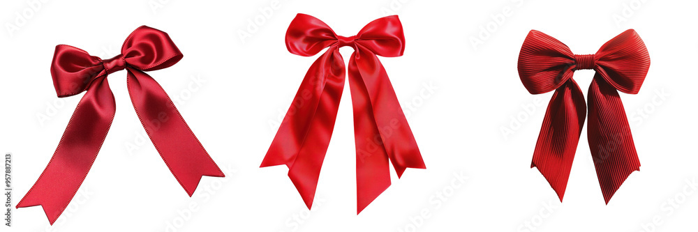 set of a red ribbon tied into a bow on a transparent background set of a red ribbon tied into a bow on a transparent background