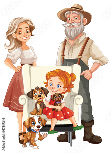 Happy Family with Dogs