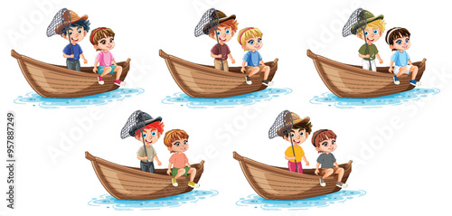 Children Rowing Boats Together