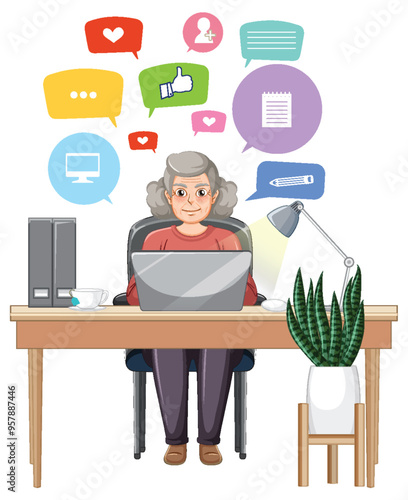 Senior Woman Using Laptop at Desk