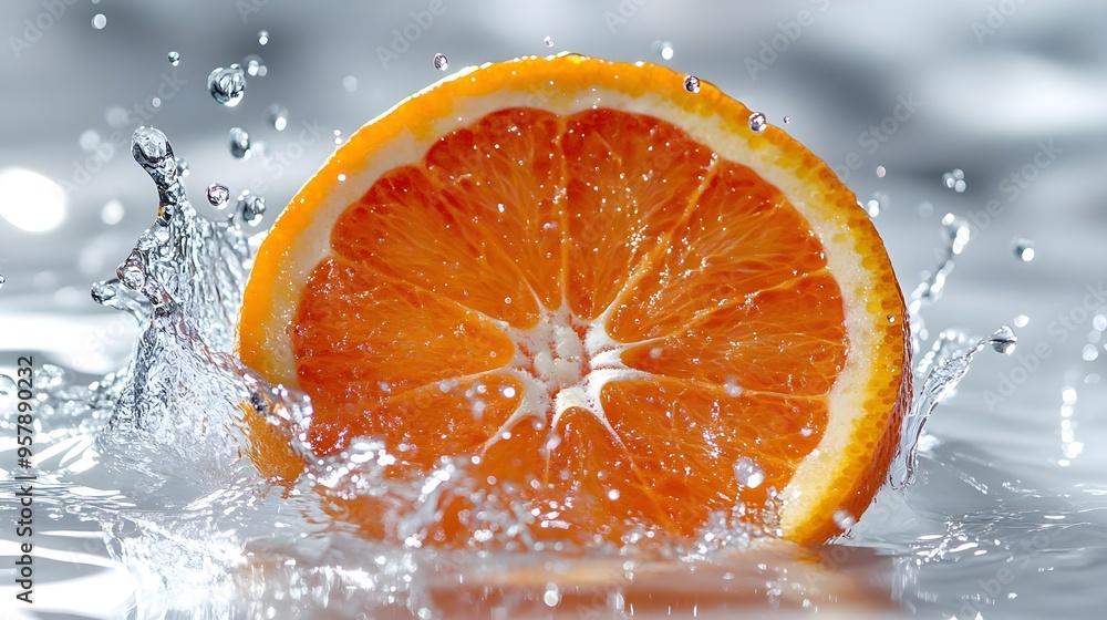 Fresh Orange Splashing in Water, Juicy Citrus Fruit Fresh Orange Splashing in Water, Juicy Citrus Fruit