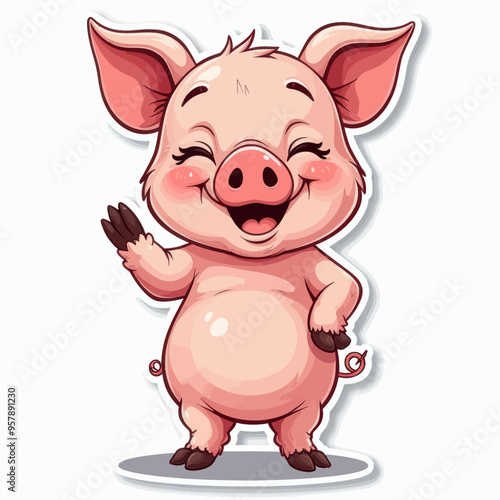 Cheerful Pink Pig Sticker photo