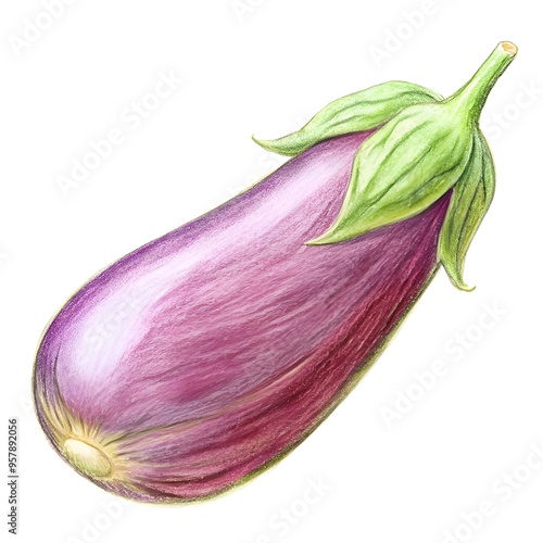 A detailed pencil drawing of a single African eggplant. capturing its rich purple hue and intricate details. photo