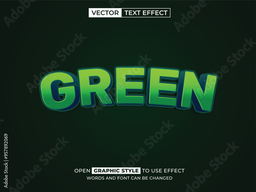 green text effect, font editable, typography, 3d text. vector template