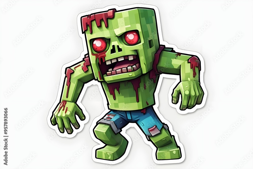 Obraz premium sticker style green zombie character
