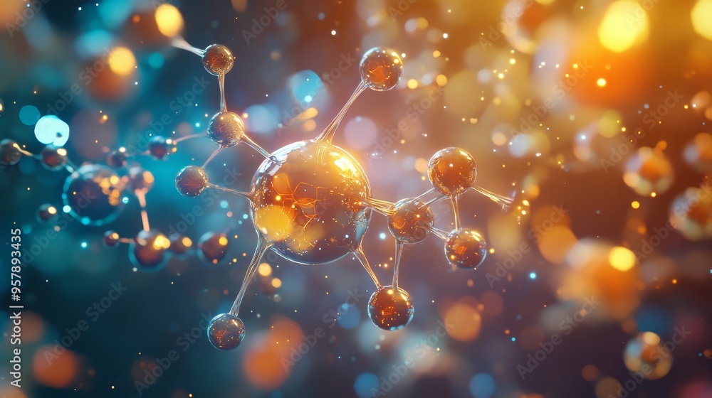 Abstract Molecule Structure with Bokeh Background Abstract Molecule Structure with Bokeh Background