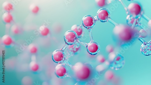 Abstract Molecular Structure with Pink Spheres and Blue Bonds