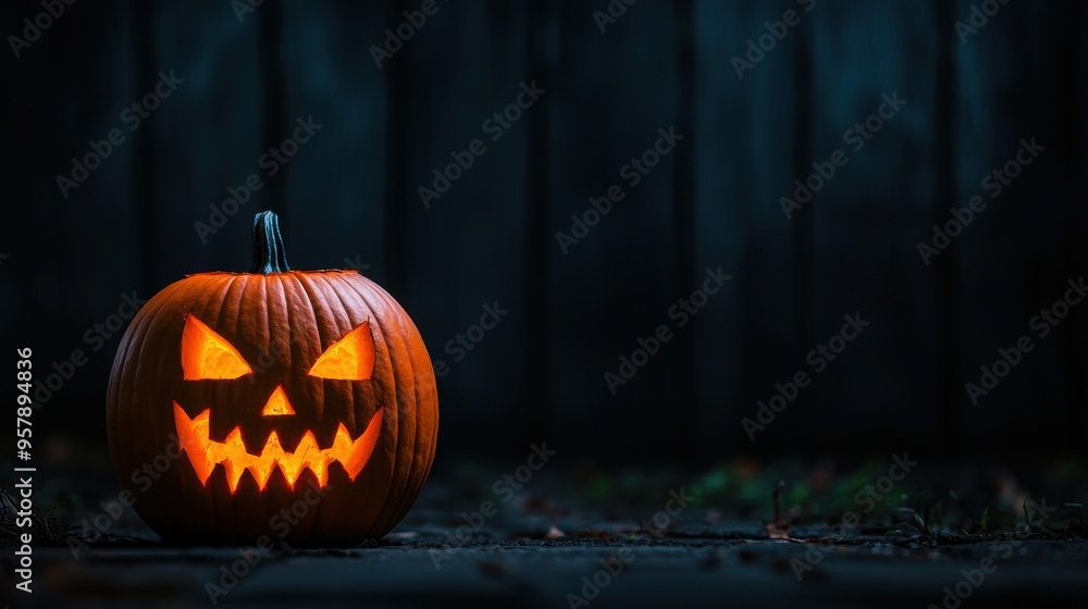 Obraz premium Sinister Jack-O'-Lantern in Dark Alleyway with Copy Space, Ultra HD