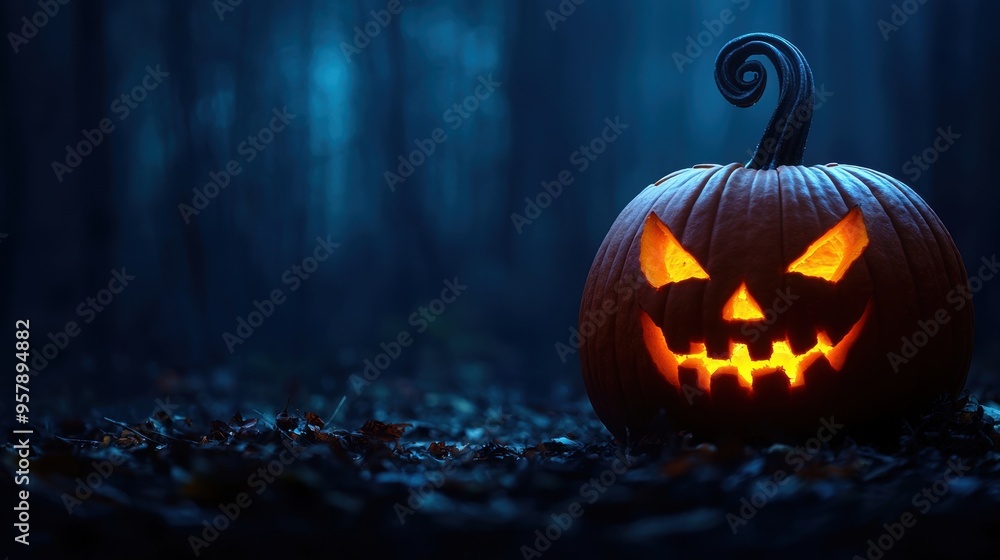 Enchanting Twisted Pumpkin with Gnarled Stem in Moonlit Forest - Ultra HD Close-up Shot with Copy Space Enchanting Twisted Pumpkin with Gnarled Stem in Moonlit Forest - Ultra HD Close-up Shot with Copy Space