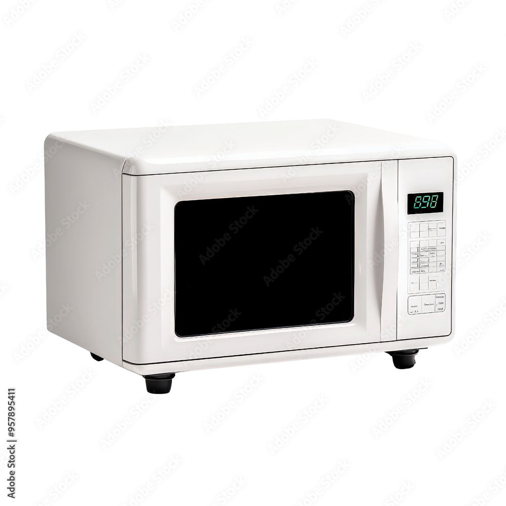 Modern microwave oven with digital display. Ideal for kitchen appliance, cooking, and heating food. White color, compact design. Modern microwave oven with digital display. Ideal for kitchen appliance, cooking, and heating food. White color, compact design.