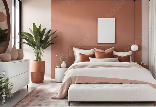 Modern bedroom interior with colored walls