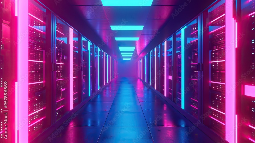 Neon Glowing Server Room Neon Glowing Server Room