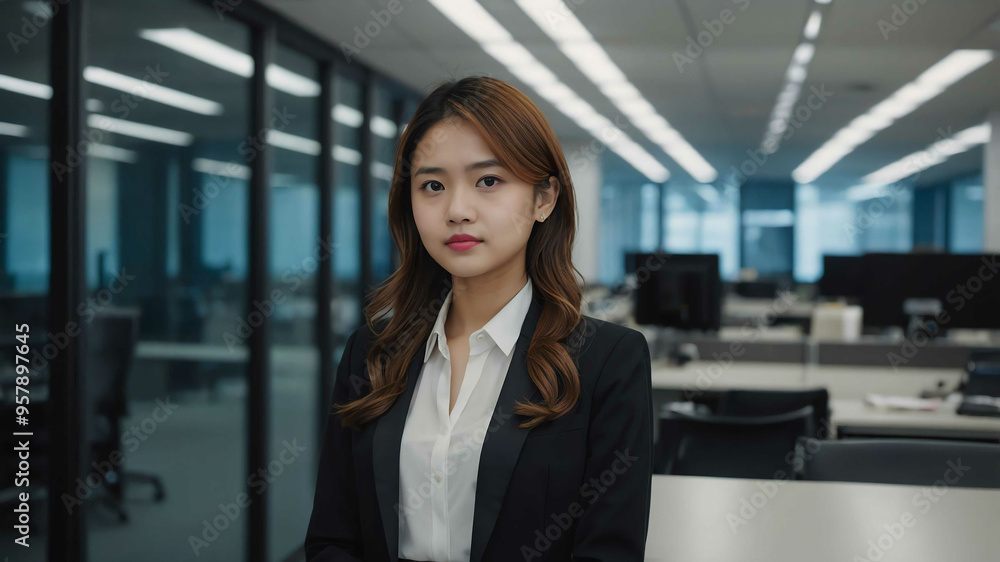 girl formal wear in Modern office cubicle background girl formal wear in Modern office cubicle background