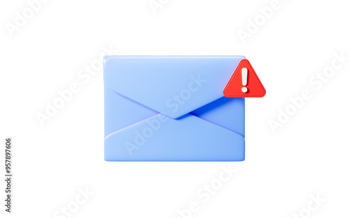 Emails with warning signs, junk mail, important mail, 3d rendering.