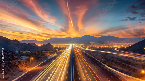 Highway Sunset in the Mountains