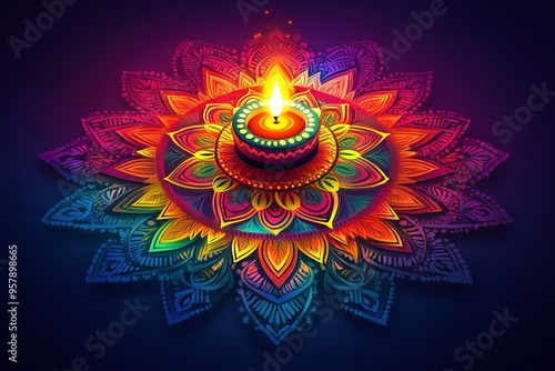 diya lamps flower in deepavali festival